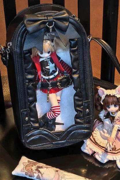 Gothic Ita Bag with Cross Bow and Gathered Trim Window Doll Design
