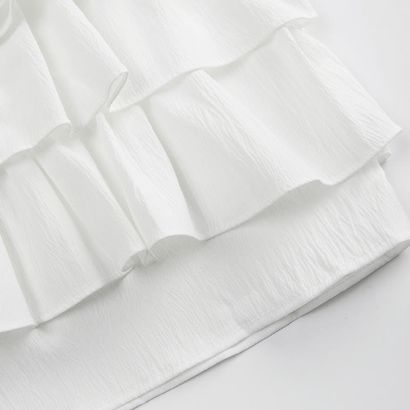 Up Top Blue Collar Pantskirt Sqaure Layered Lace