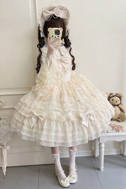 Beige Dream Prologue Doll Multi-Layered Bow Lace Dress