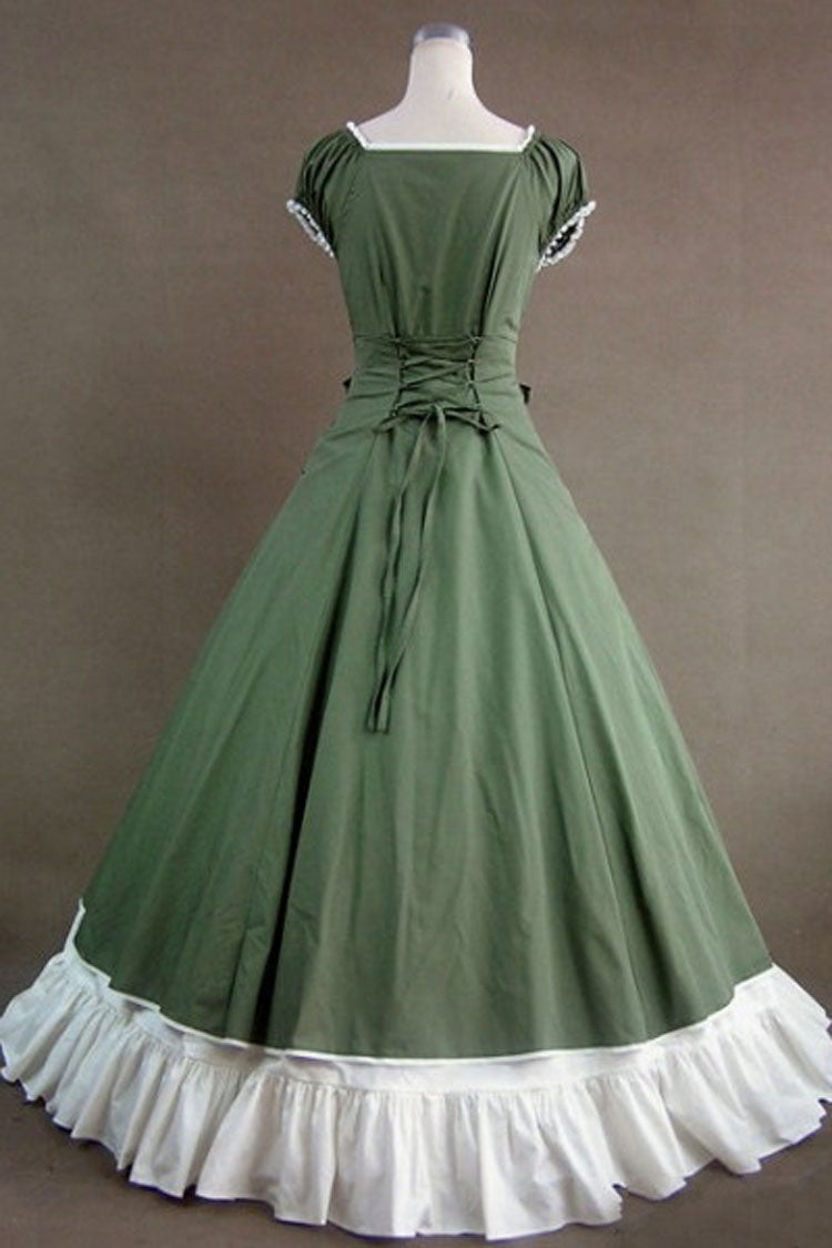 Green Victorian Gothic Lolita Dress with Square Collar and Bowknot Cardigan