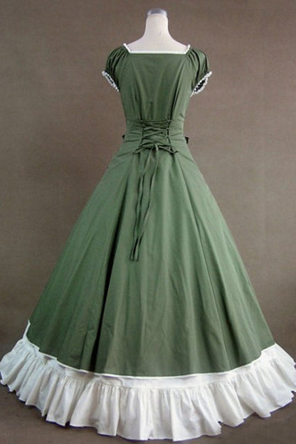 Green Victorian Gothic Lolita Dress with Square Collar and Bowknot Cardigan