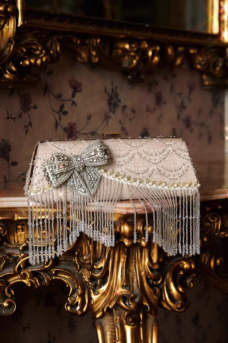 Rhinestone Bow Evening Clutch in Champagne