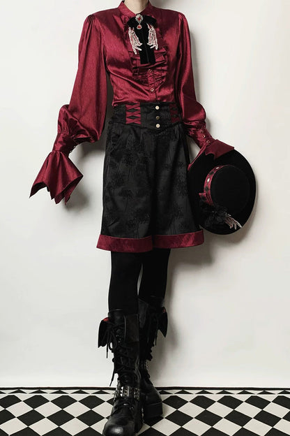 Moonlit Return Jacquard Ouji Lolita Set with Lace-Up - Noir