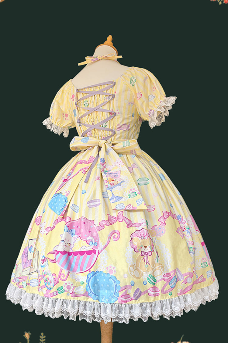 Macaron Dolly House Doll Collar Short Sleeves Print Bowknot Sweet Lolita Dress Colors