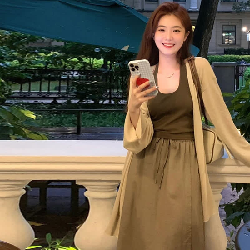 Skirt V-neck Waist Top High Cardigan Halter Cami