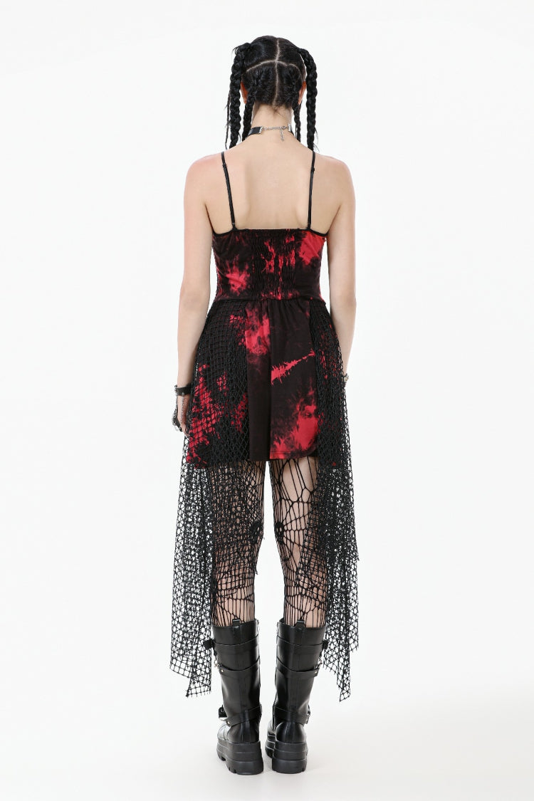 Scarlet Sleeveless Mesh Hem Asymmetrical Tie-Dyed Slip Dress