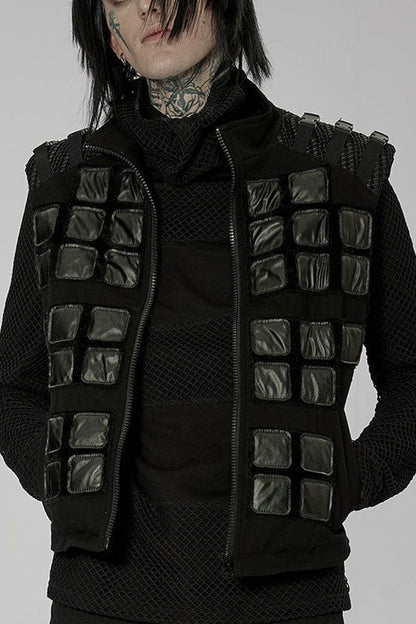 Geometric Patterned Padded Shoulder Webbing Buckle Vest