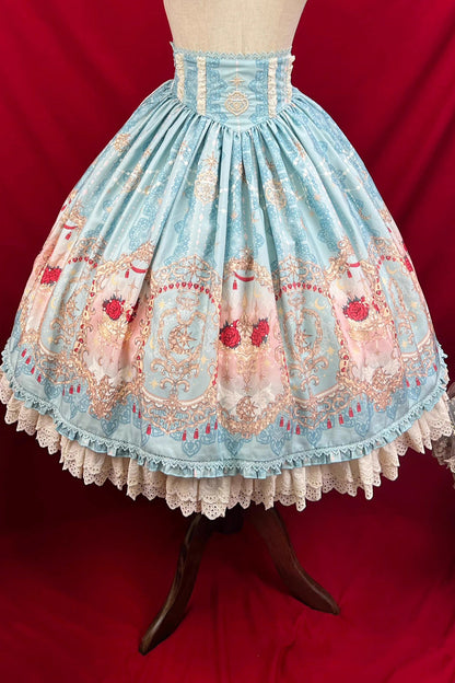 Ruffle-Embroidered Palace Skirt with Lace and Print