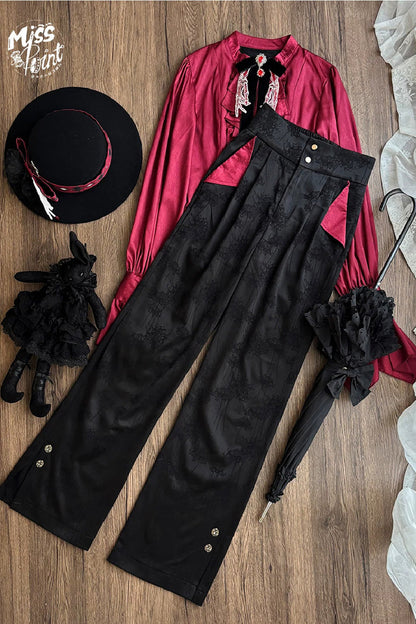 Moonlit Return Jacquard Ouji Lolita Set with Lace-Up - Noir