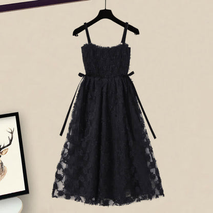 Bow Set Cardigan Dress Red Decor Slip Lace