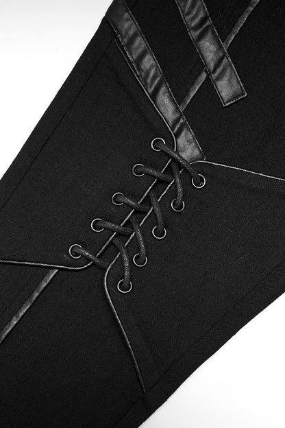 Punk Women's Skinny Jeans with Faux Leather Stitching and Lace-Up