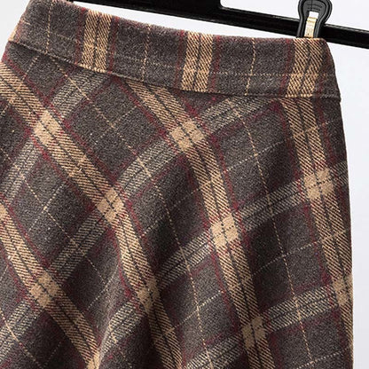 Belt Knit Plaid Skirt Two Dress Set Sweater Pieces