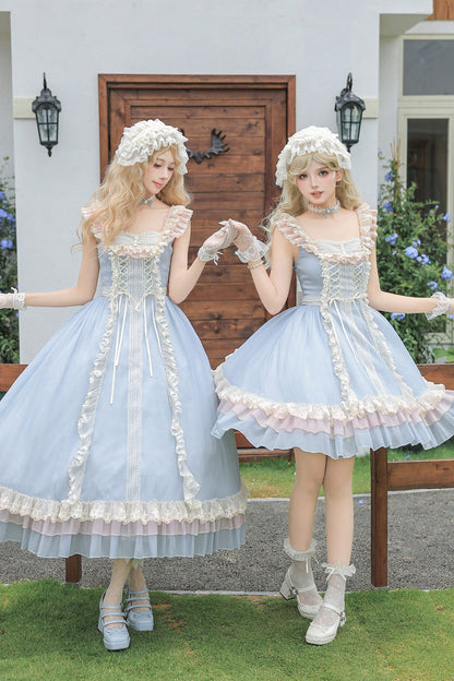 Square Collar Flutter Sleeve Triple Ruffled Lace-Up Sweet Lolita JSK Two Versions