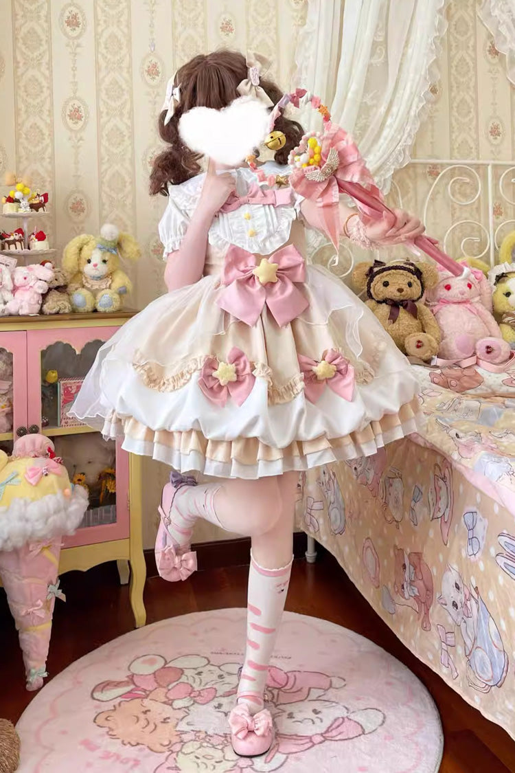 Little Wishing Star Ruffle Bowknot Jsk Dress - Sweet Lolita