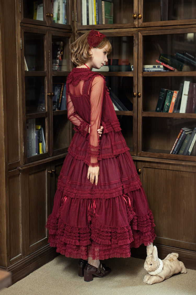 Sweet Stand Collar Long Sleeve Multi Layer Ruffle Color Block Lolita Tiered Dress 14 Colors