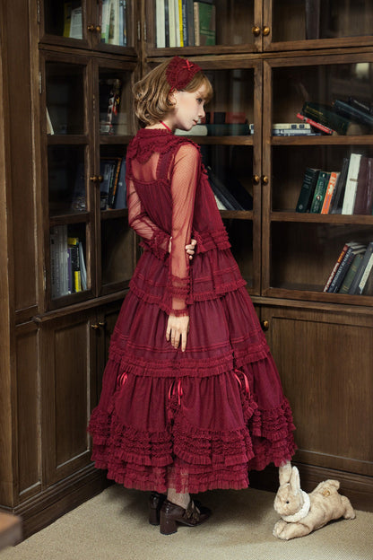 Sweet Stand Collar Long Sleeve Multi Layer Ruffle Color Block Lolita Tiered Dress 14 Colors