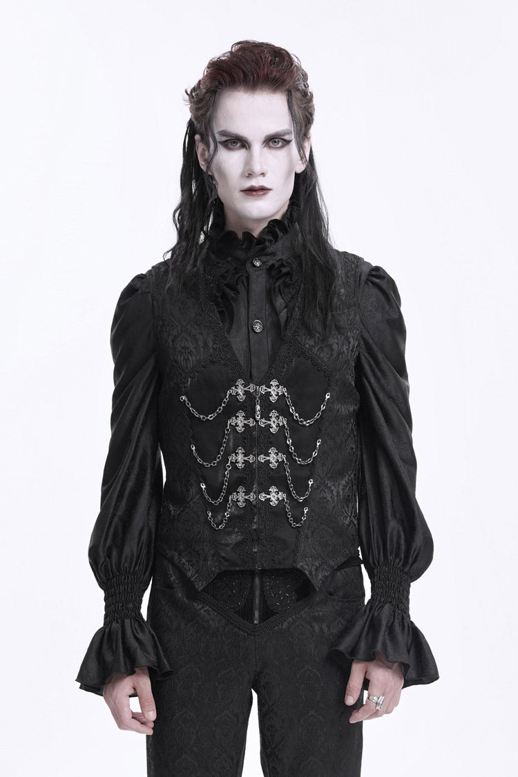 Chain Buckle Jacquard Sleeveless Gothic Vest for Men - NoirEdge