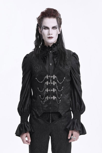 Chain Buckle Jacquard Sleeveless Gothic Vest for Men - NoirEdge