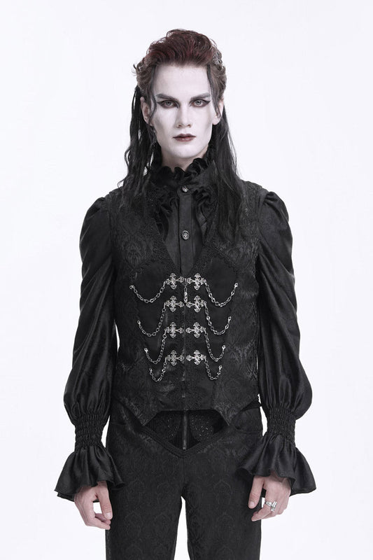 Chain Buckle Jacquard Sleeveless Gothic Vest for Men - NoirEdge
