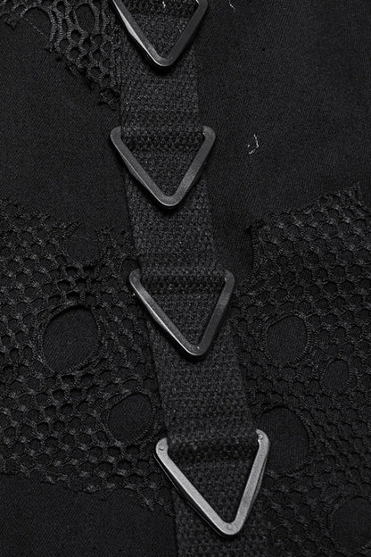 Triangular Buckle Fishtail Skirt with Mesh Accents