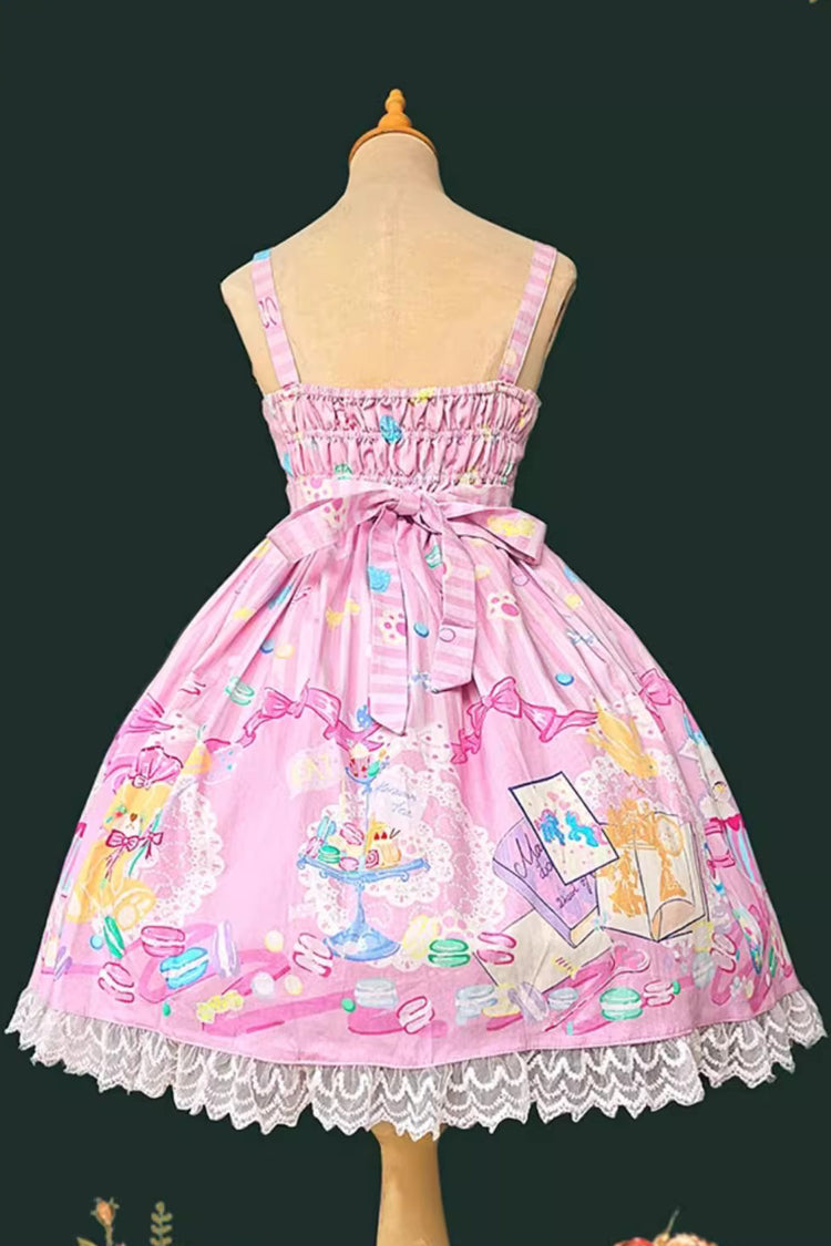 Macaron Dolly House Sleeveless Print Bowknot Lace-Up Sweet Lolita Jsk Dress Colors