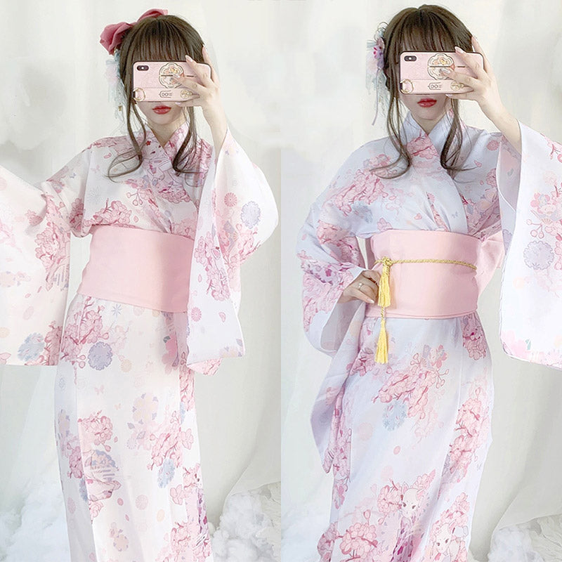 Robe kimono vintage à imprimé chat Sakura