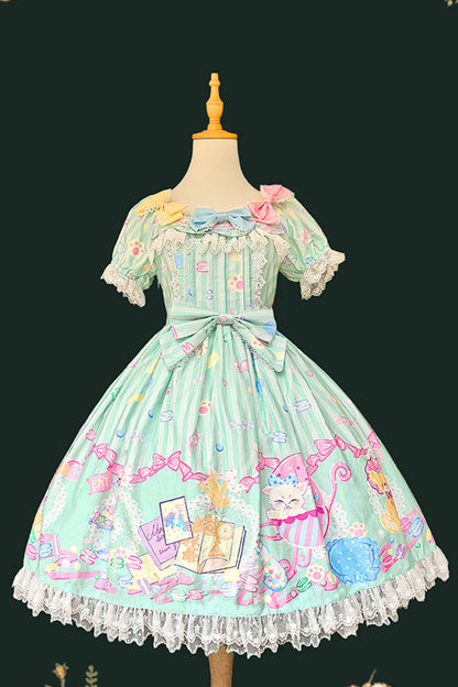 Macaron Dolly House Doll Collar Short Sleeves Print Bowknot Sweet Lolita Dress Colors