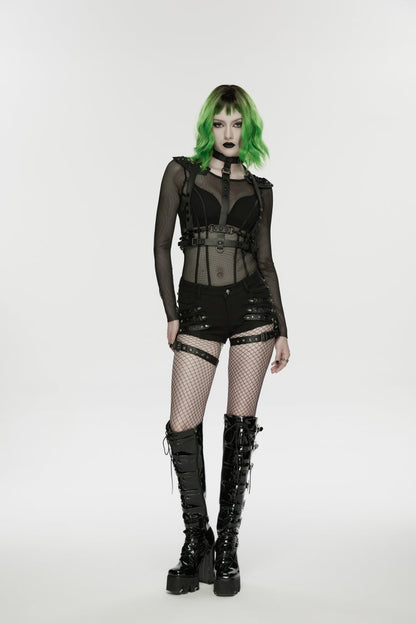 Punk Shorts for Her with Studded Details and Detachable Leg Harnesses