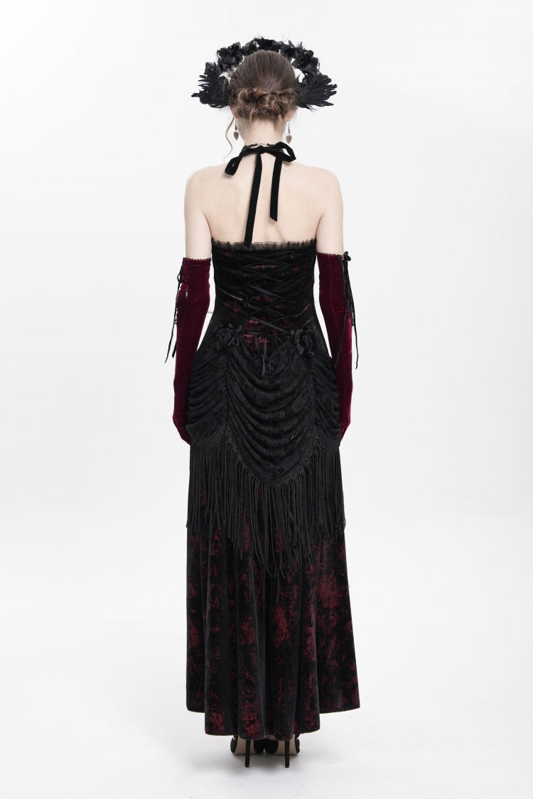 Sleeveless Hollow Floral Lace-Up Pleated Gothic Maxi Dress