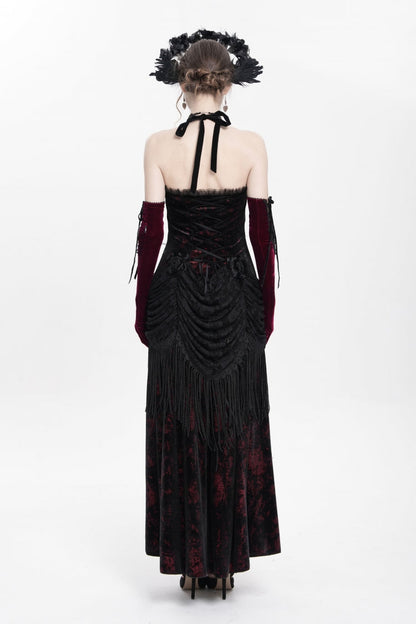 Sleeveless Hollow Floral Lace-Up Pleated Gothic Maxi Dress