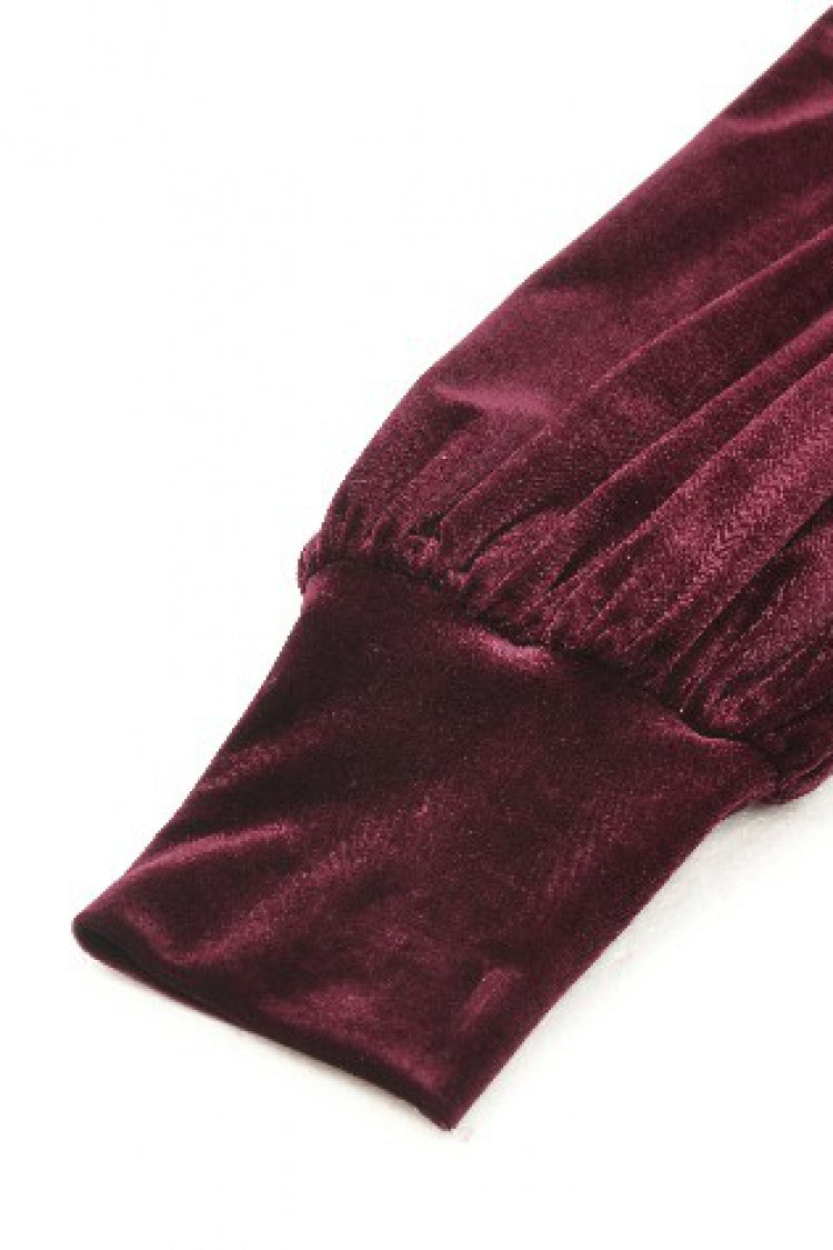 Crimson Knit Velvet Maxi Gown with Long Sleeves - Gothic Graduation Attire