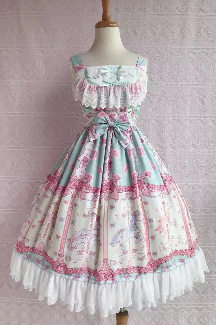 Rose Trojan Print Ruffle Bowknot Jsk Dress - Sweet Lolita