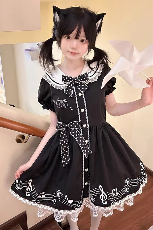 Doll Collar Embroidered Bow Lace Sweet Dress