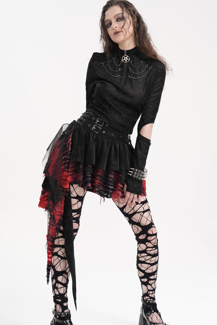 Irregular Mesh Gothic Skirt with Stitching