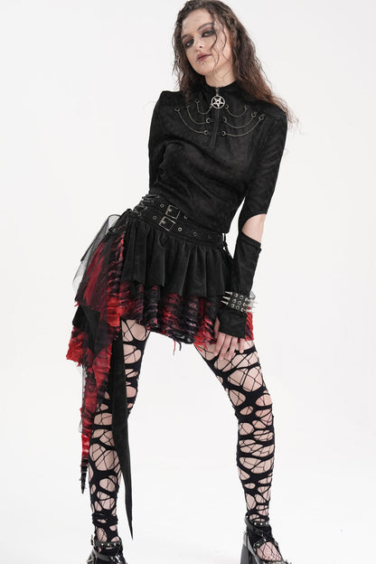 Irregular Mesh Gothic Skirt with Stitching
