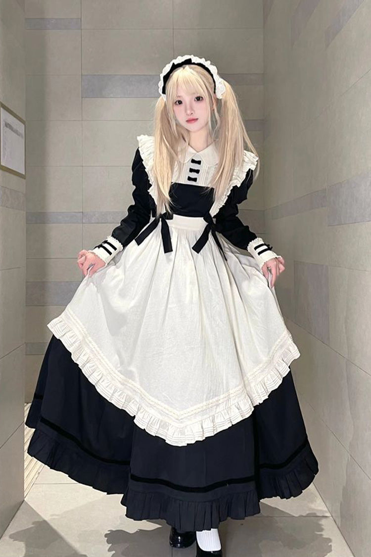 Classic Lolita Dress with Lapel Collar and Ruffle Details