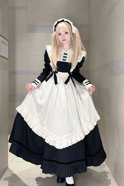 Classic Lolita Dress with Lapel Collar and Ruffle Details