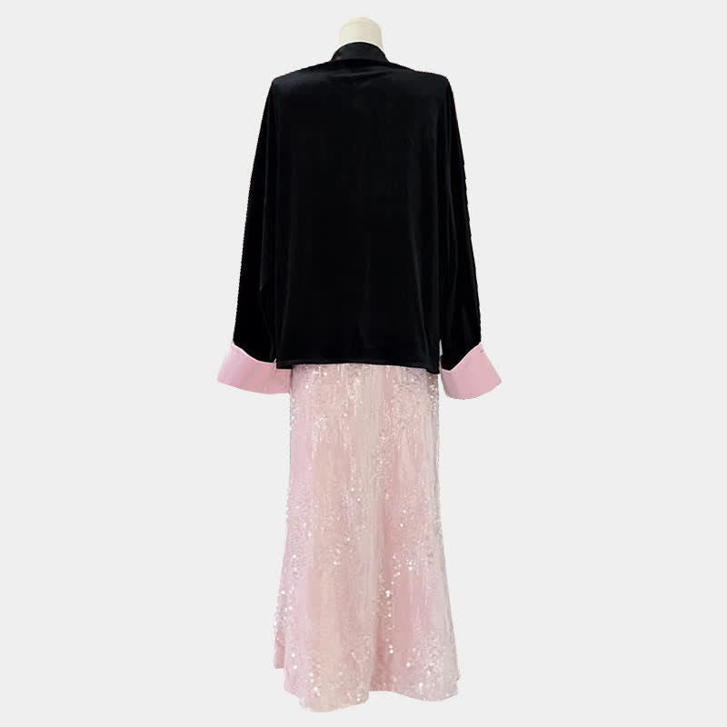 Chemise à boucle enchanteresse avec décor à paillettes et jupe en queue de poisson rose