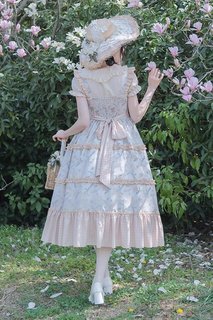 Summer Print Embellished Ruffle Lolita Jumper Dress