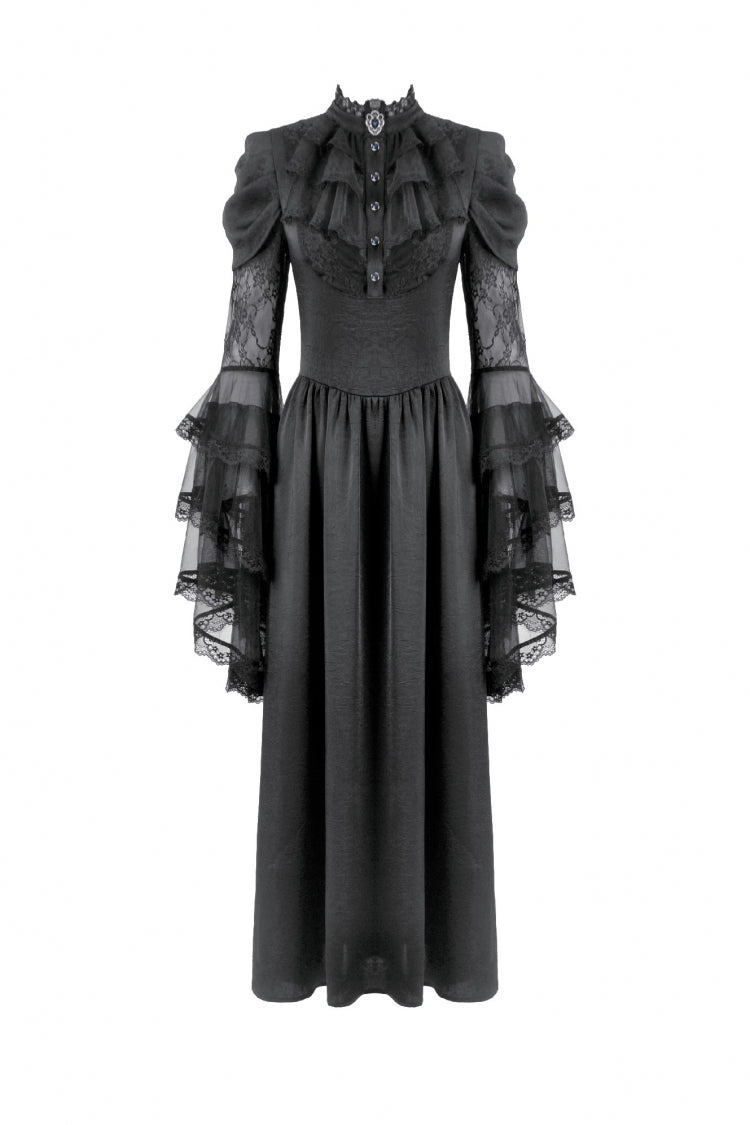 Women's Gothic Wedding Dress with Ruffled Lace and Lace-Up