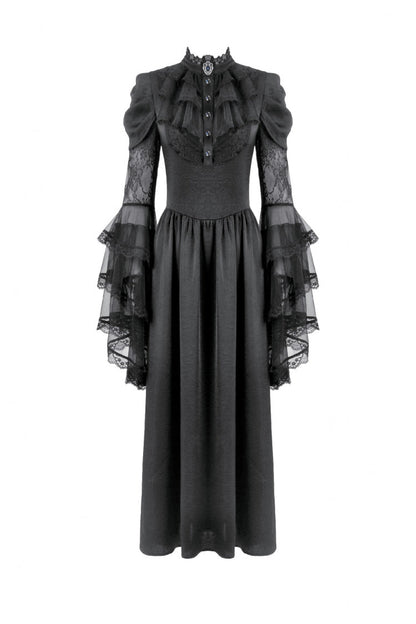 Women's Gothic Wedding Dress with Ruffled Lace and Lace-Up