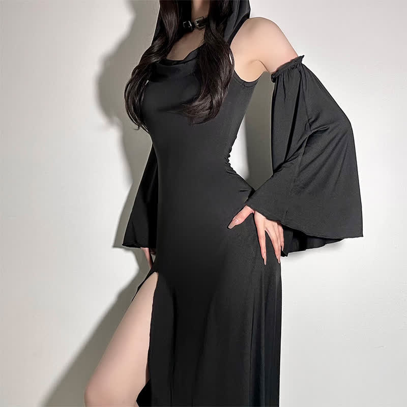 Black Witch Sleeveless Hooded Split Dress