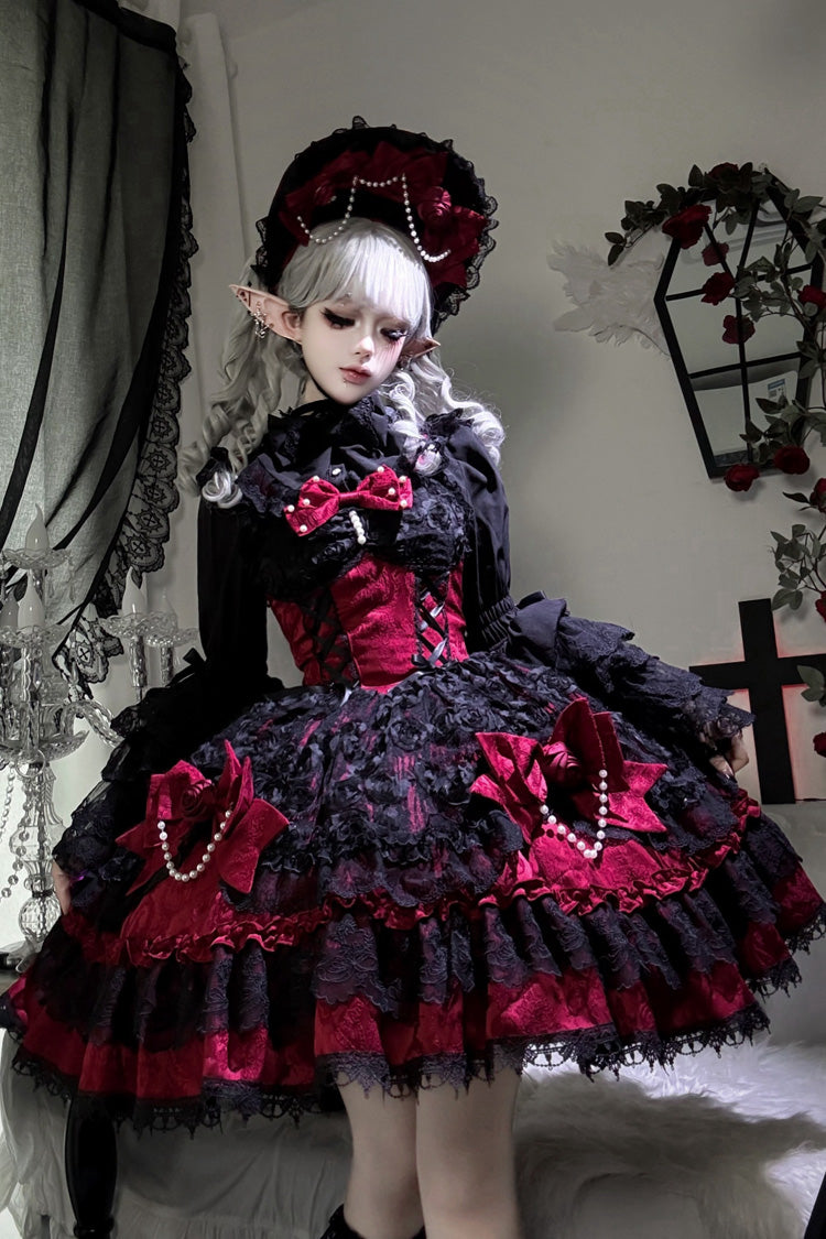 Rose Princess Ballet Lolita JSK with Bow and Lace - Noir