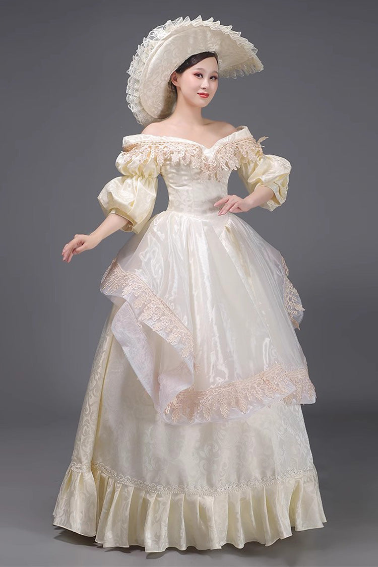 Ruffle Strapless Victorian Dress with Half Sleeves