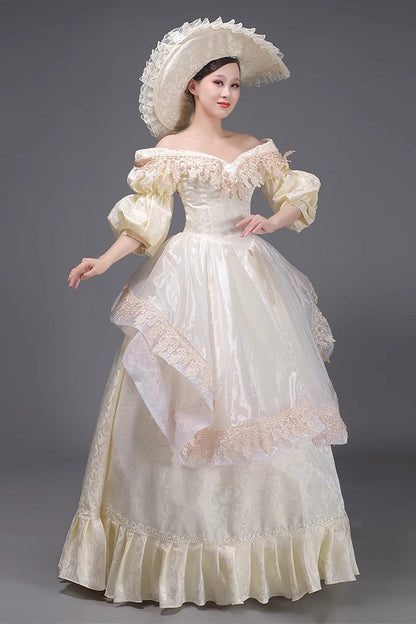 Ruffle Strapless Victorian Dress with Half Sleeves