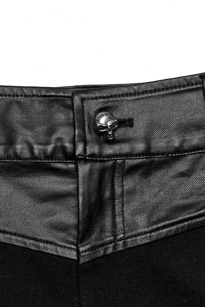 Punk Men's Trousers with Faux Leather Stitching and Zipper