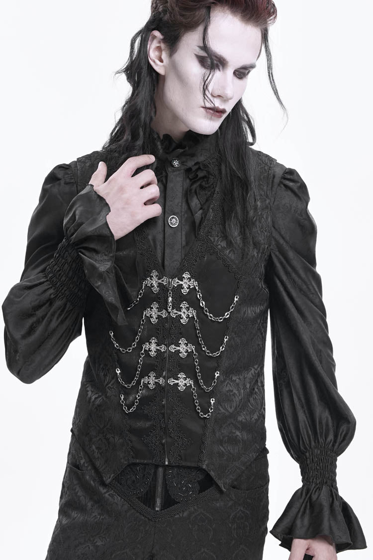 Chain Buckle Jacquard Sleeveless Gothic Vest for Men - NoirEdge