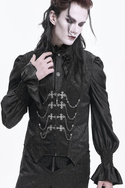 Chain Buckle Jacquard Sleeveless Gothic Vest for Men - NoirEdge