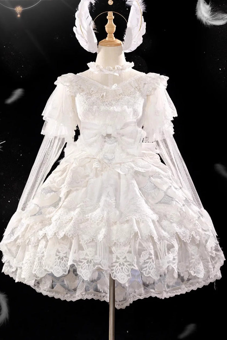 Ivory Peacock Feather Layered Ruffle Hanayome Cardigan Bow Lace Sweet Lolita Jsk Set