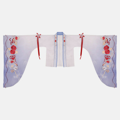 Vintage Blossom Print Cami Top Cardigan Pleated Skirt Hanfu Costume